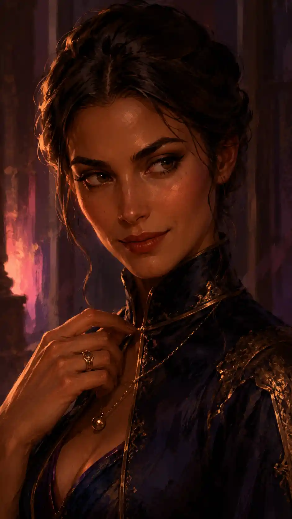 Confident woman portrait in warm dramatic digital painting