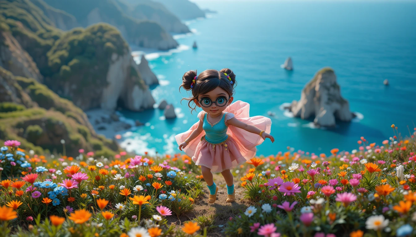 Cute 3D tech heroine girl in a playful fantasy world