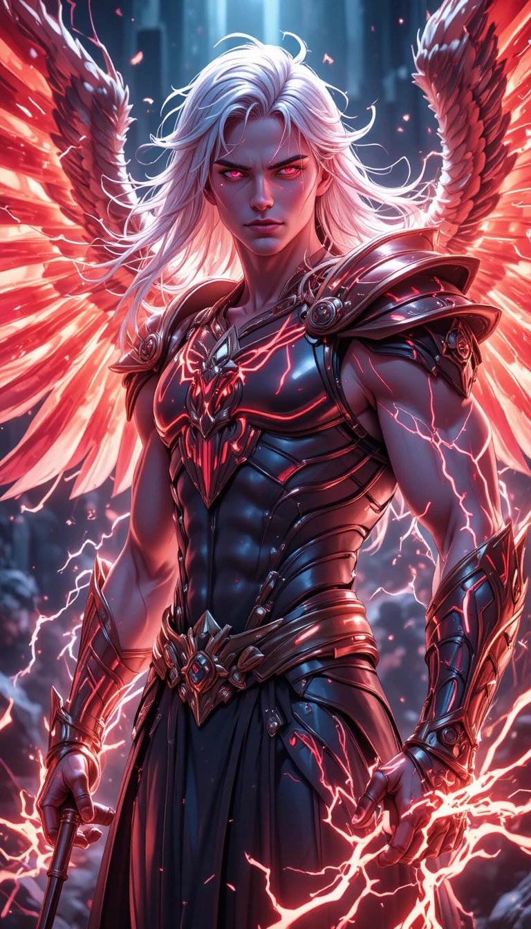 Thunder phoenix valkyrie warrior with glowing runes and wings
