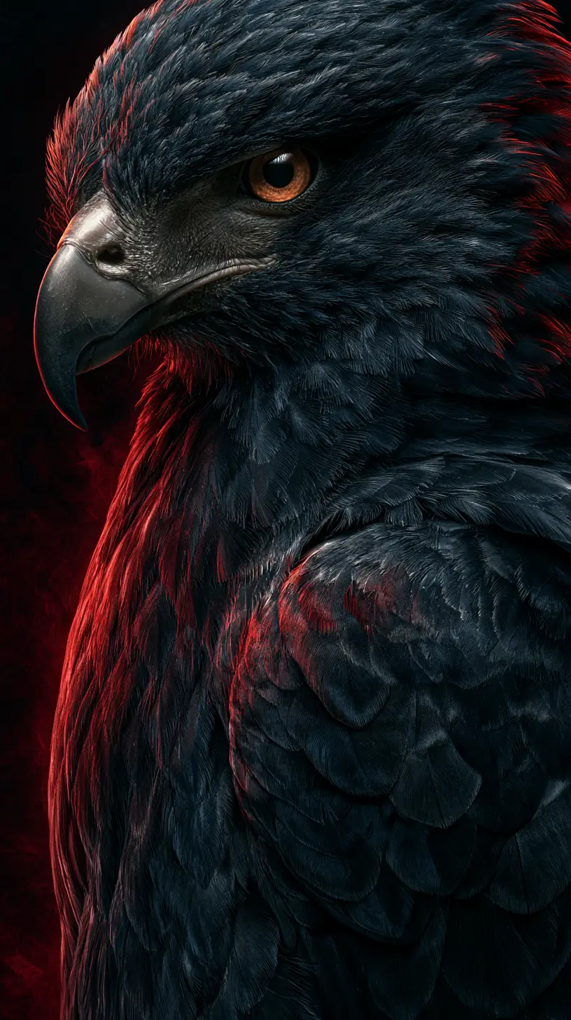Close up portrait of a fierce hawk with fiery rim light