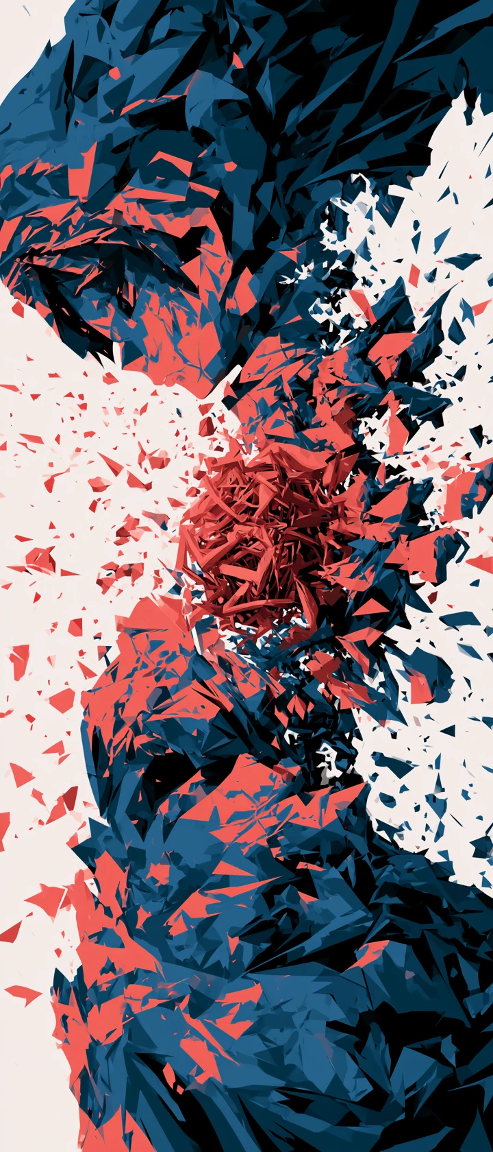 Fragmented anime figure in explosive vector abstraction