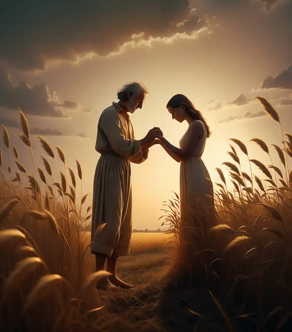 Woman helping another up in a dusk grass field