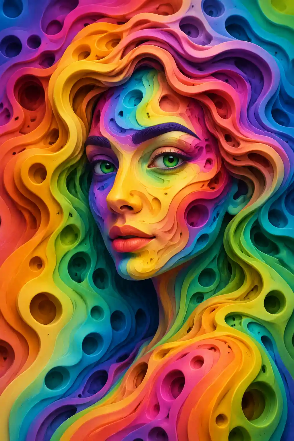 Layered abstract portrait of a woman with green eyes
