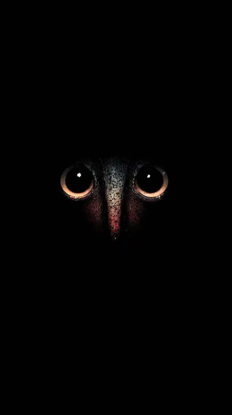 Glowing eyed creature emerging from deep darkness