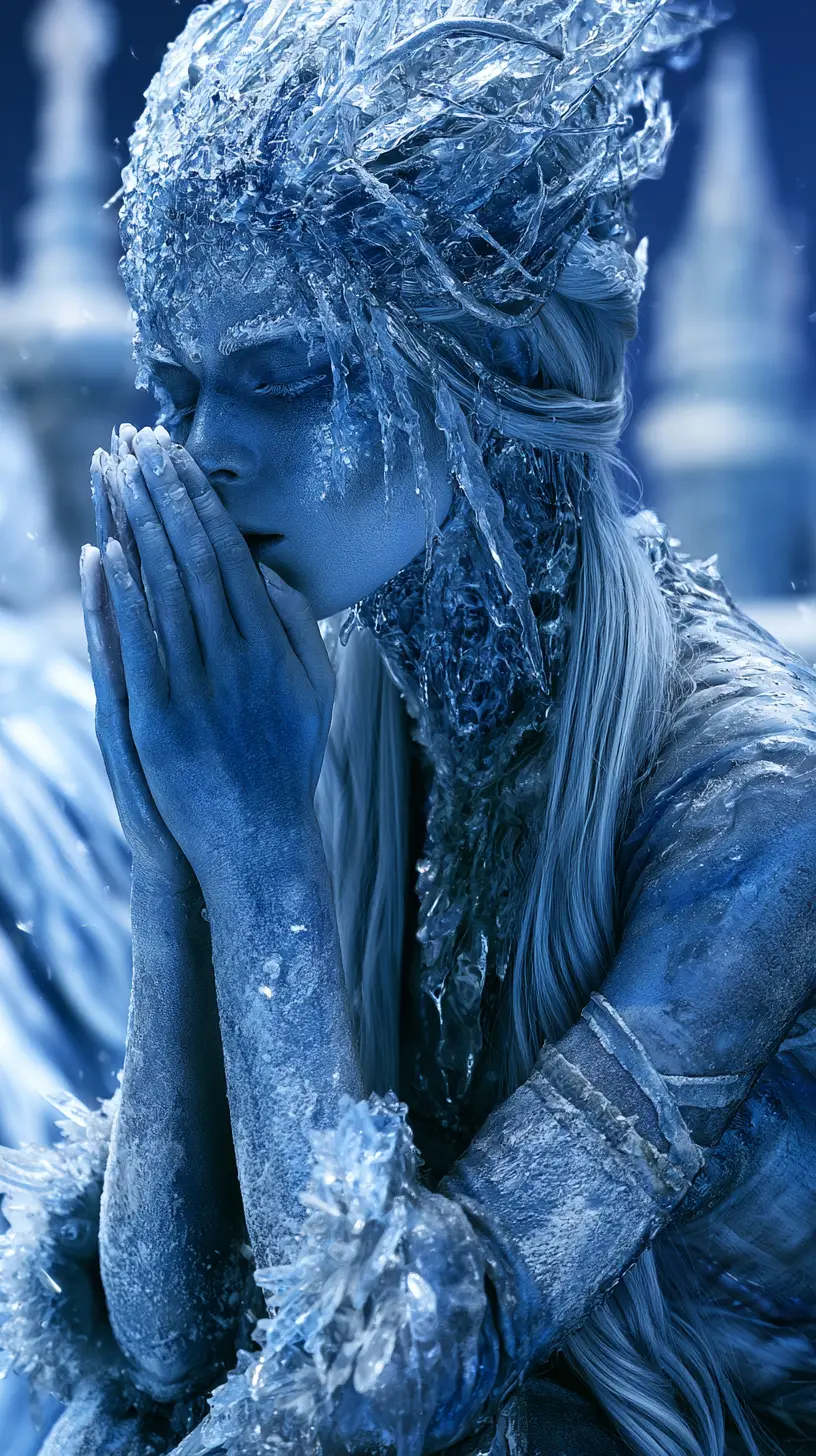 Ice queen blowing shards of frost at her enemy