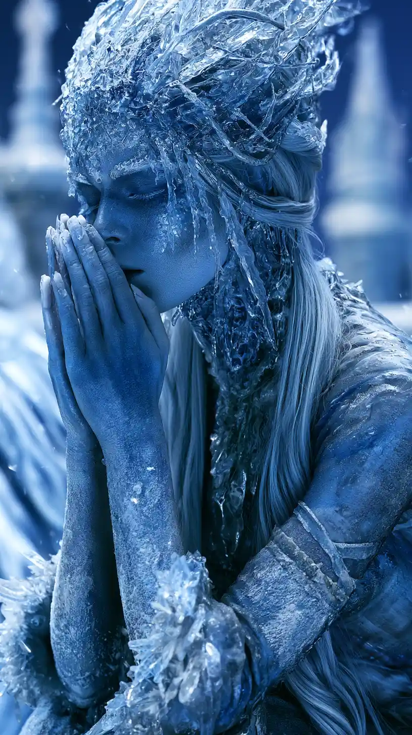 Ice queen blowing shards of frost at her enemy