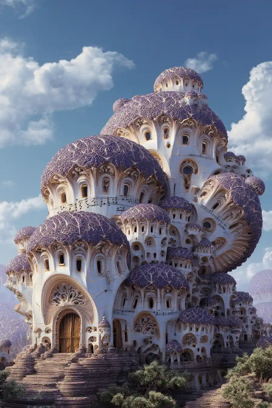 Magical fractal house in a whimsical dream world