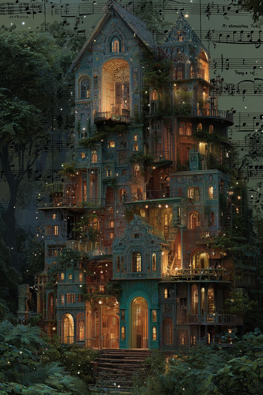 Magical fractal house in a whimsical dreamlike world