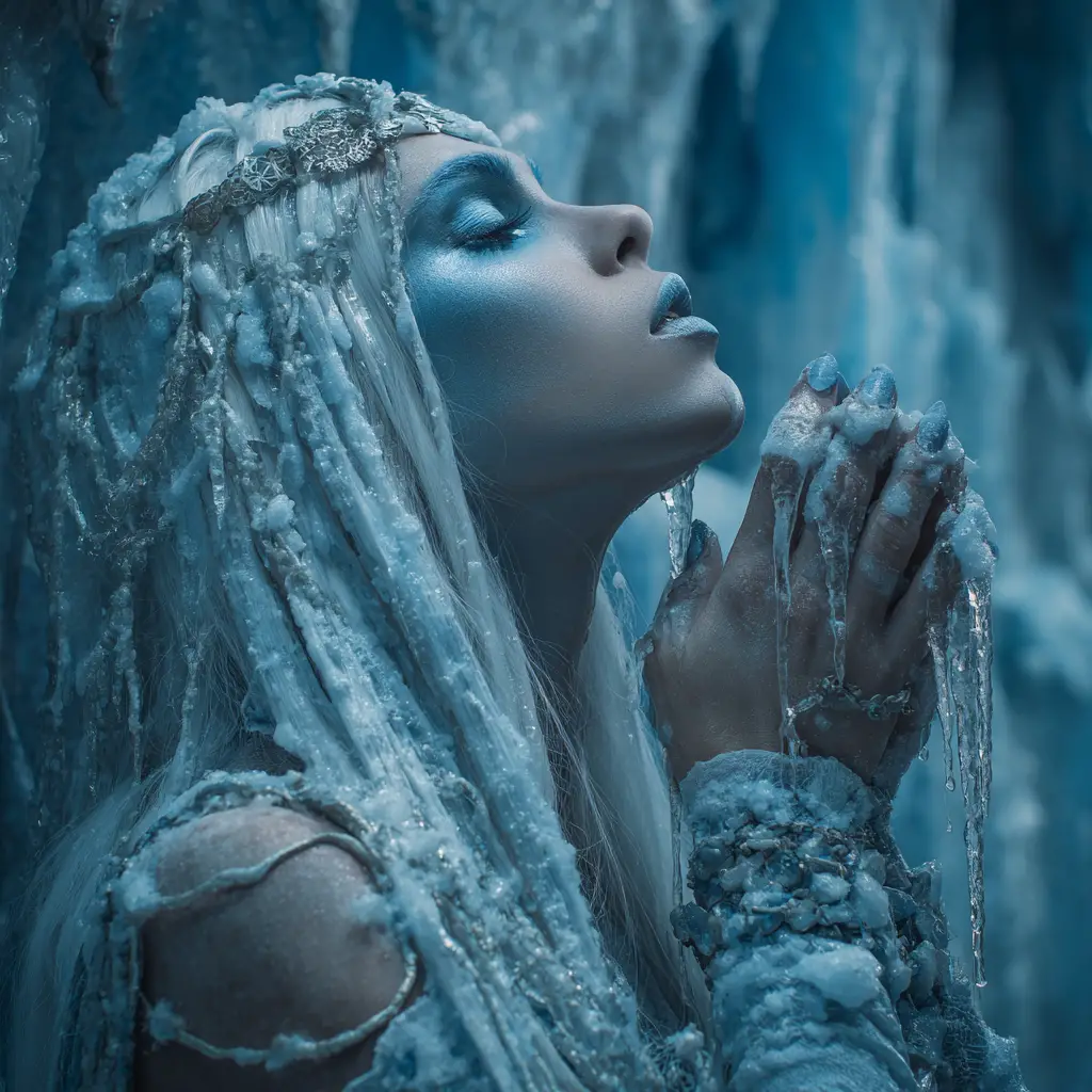 Ice queen blowing shards toward a frozen enemy