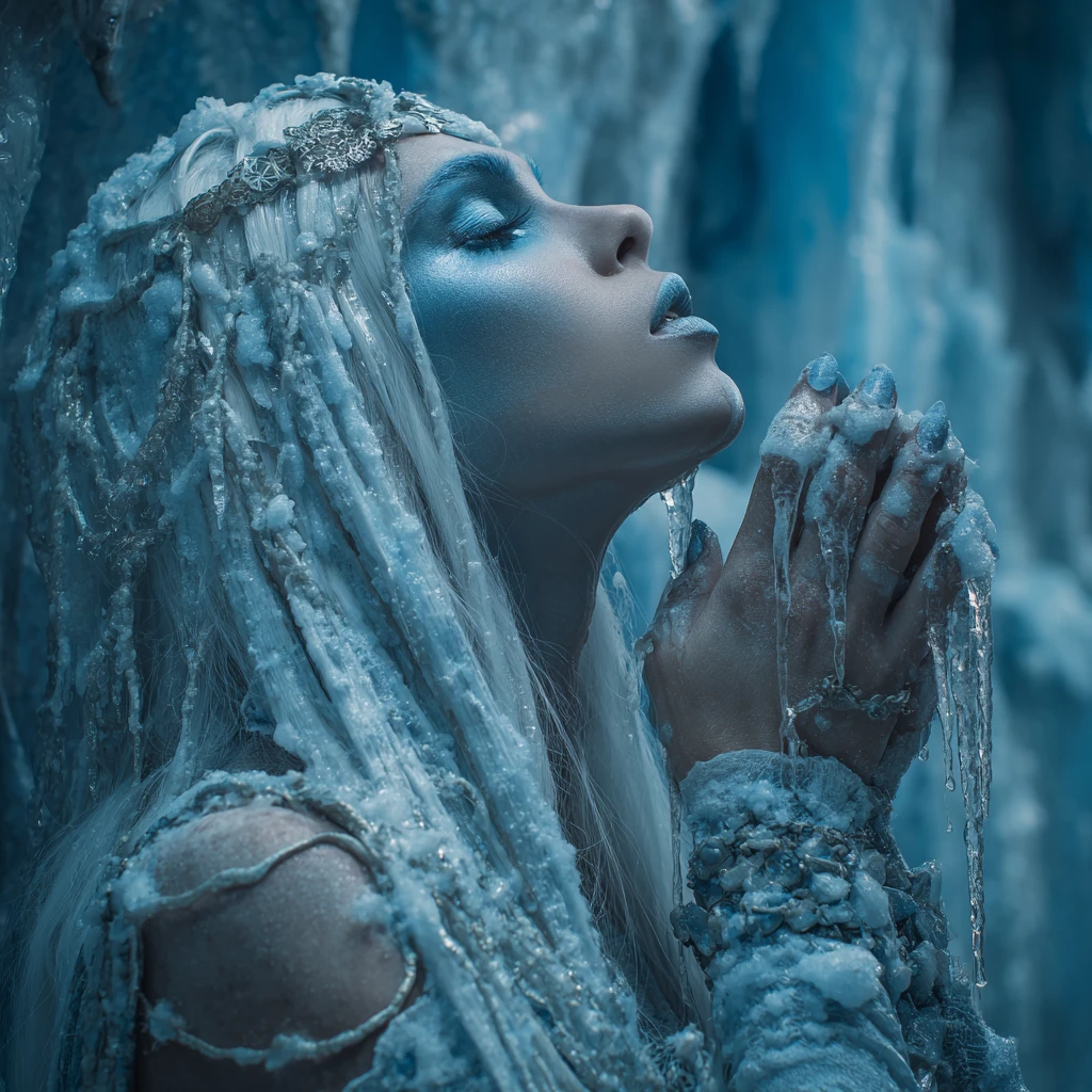 Ice queen blowing shards toward a frozen enemy