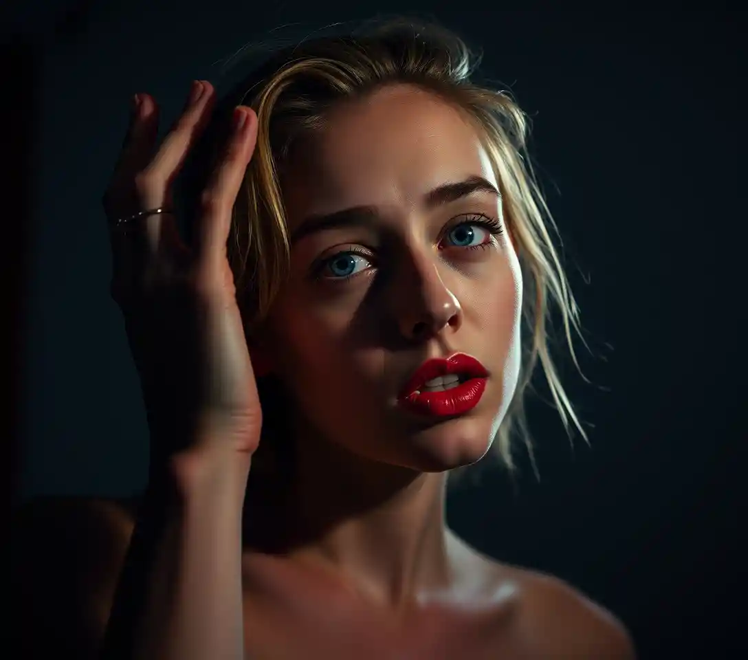 Surreal cinematic portrait of a mysterious woman in shadows