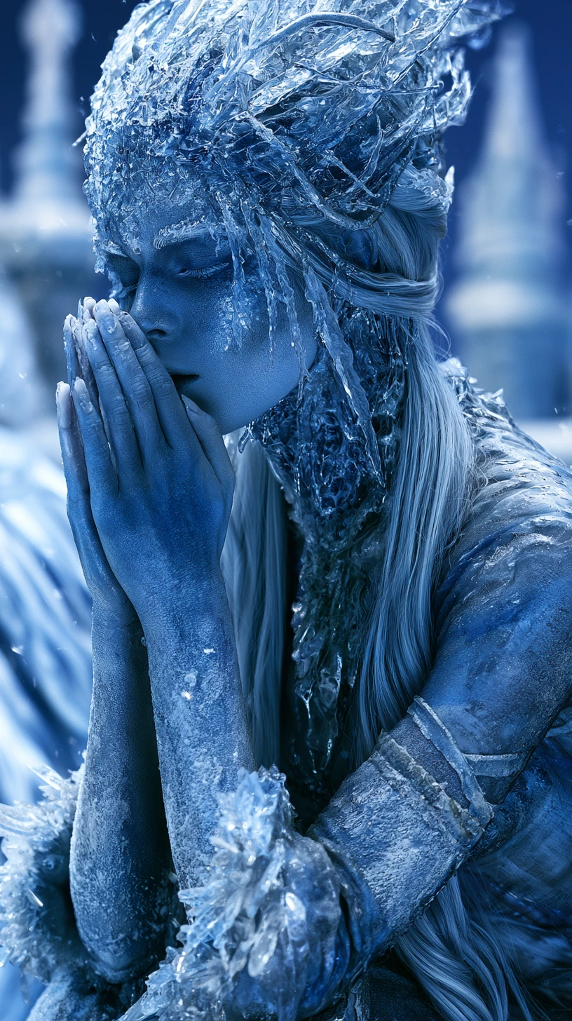 Ice queen blowing shards of frost at her enemy