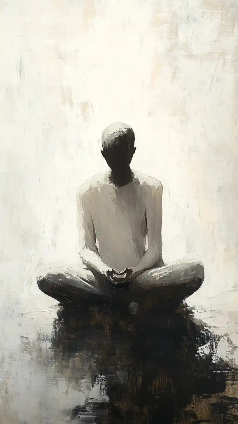 Calm seated figure in a minimal fine art setting