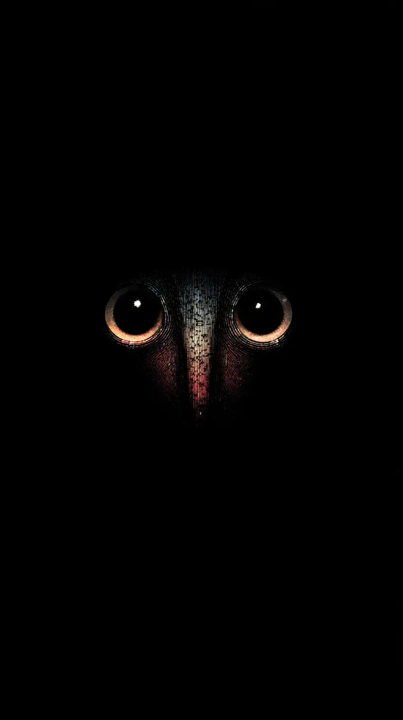 Glowing eyed creature emerging from deep darkness
