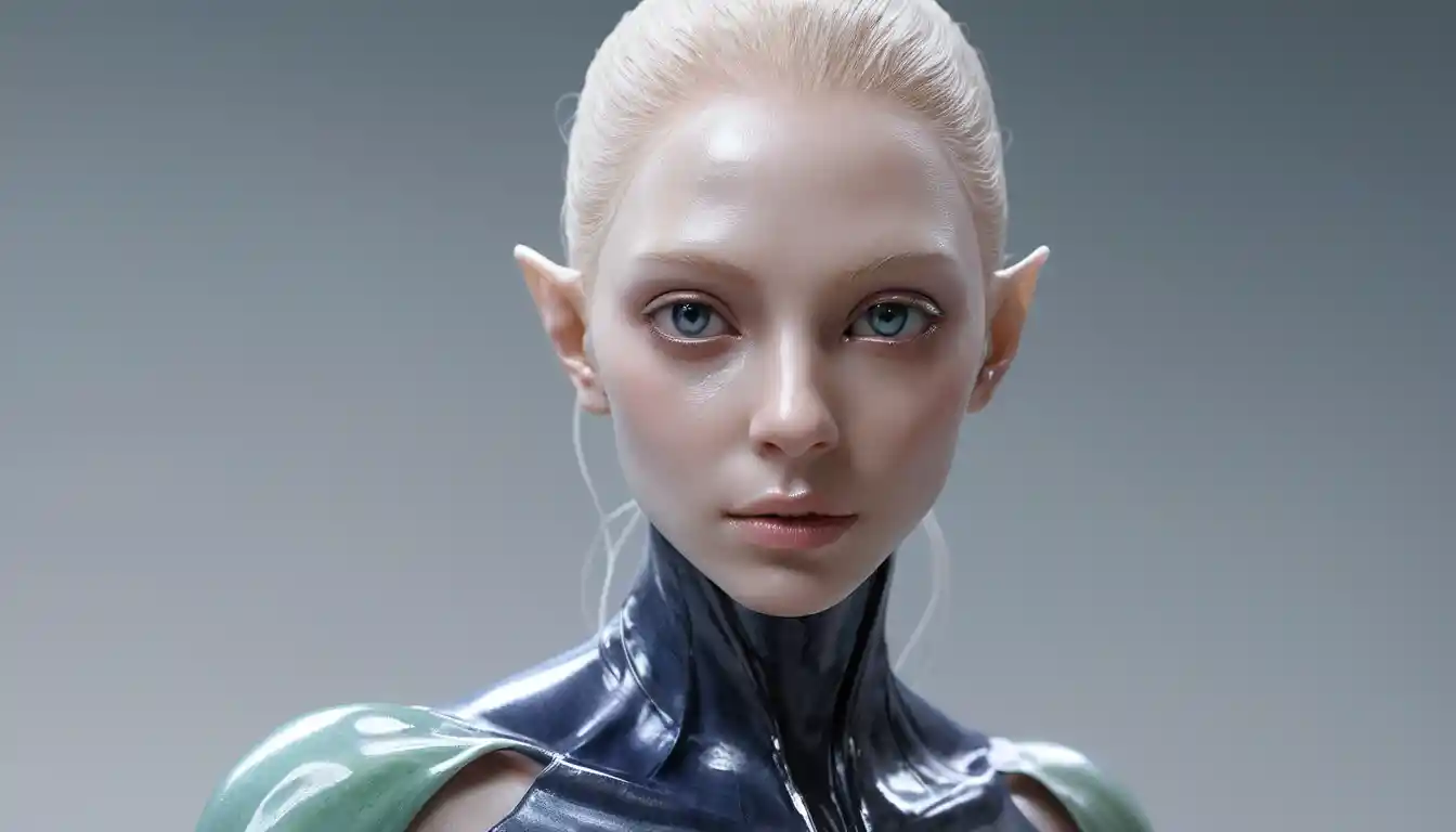 Sci fi latex humanoid with translucent glossy skin