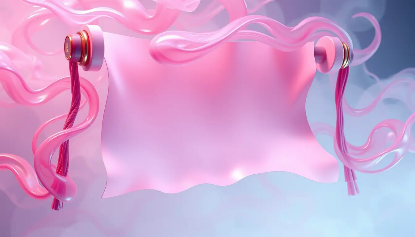 Magische Scroll-Oberfläche, die aus wirbelndem rosa Nebel auftaucht