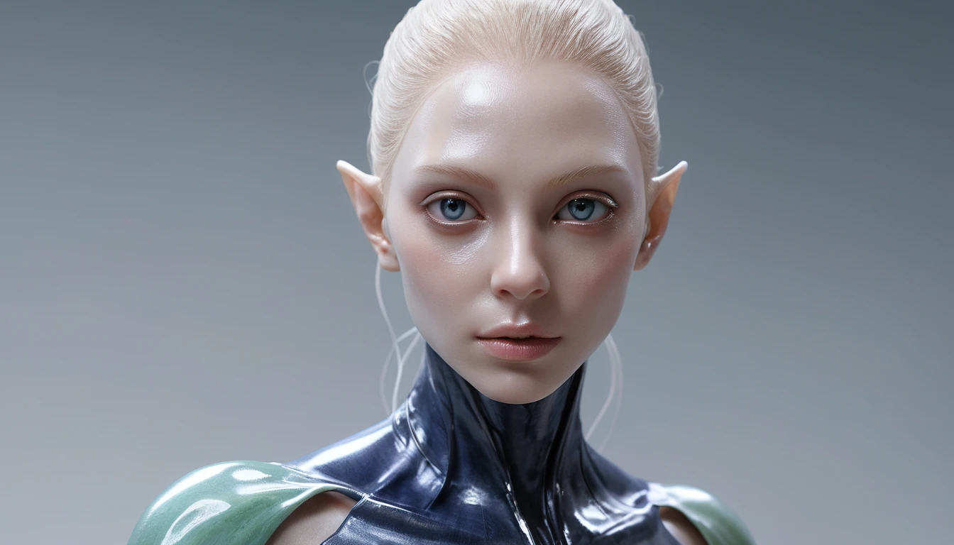 Sci fi latex humanoid with translucent glossy skin