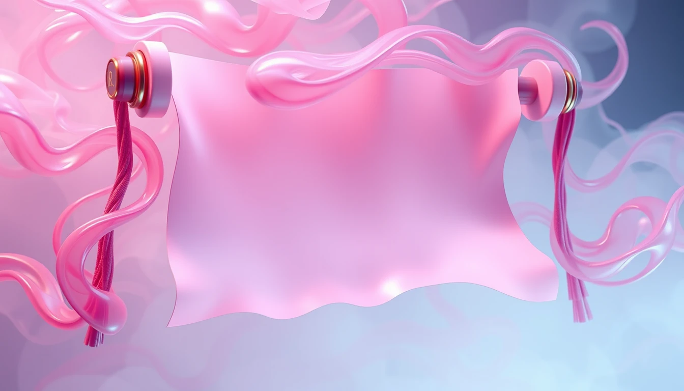 Magical scroll interface emerging from swirling pink mist