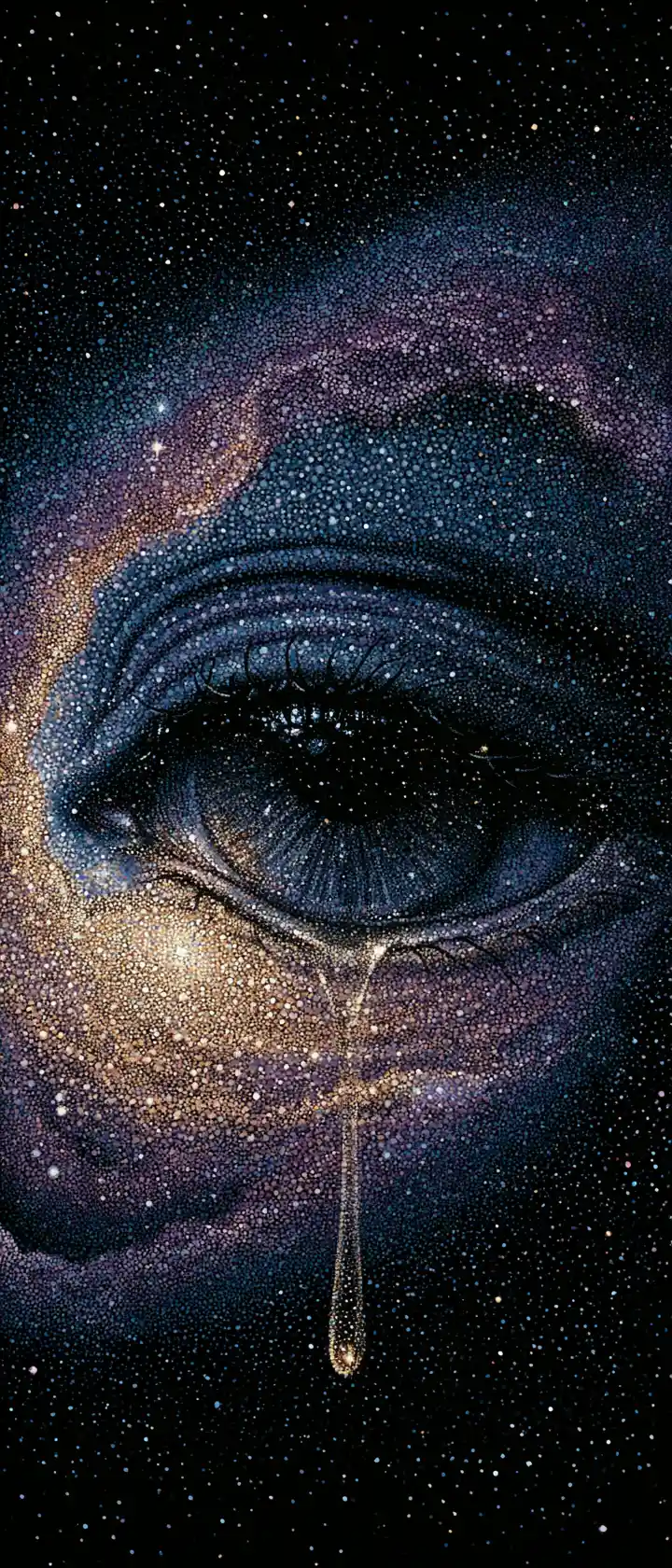 Cosmic nebula eye formed by stippled stars in space