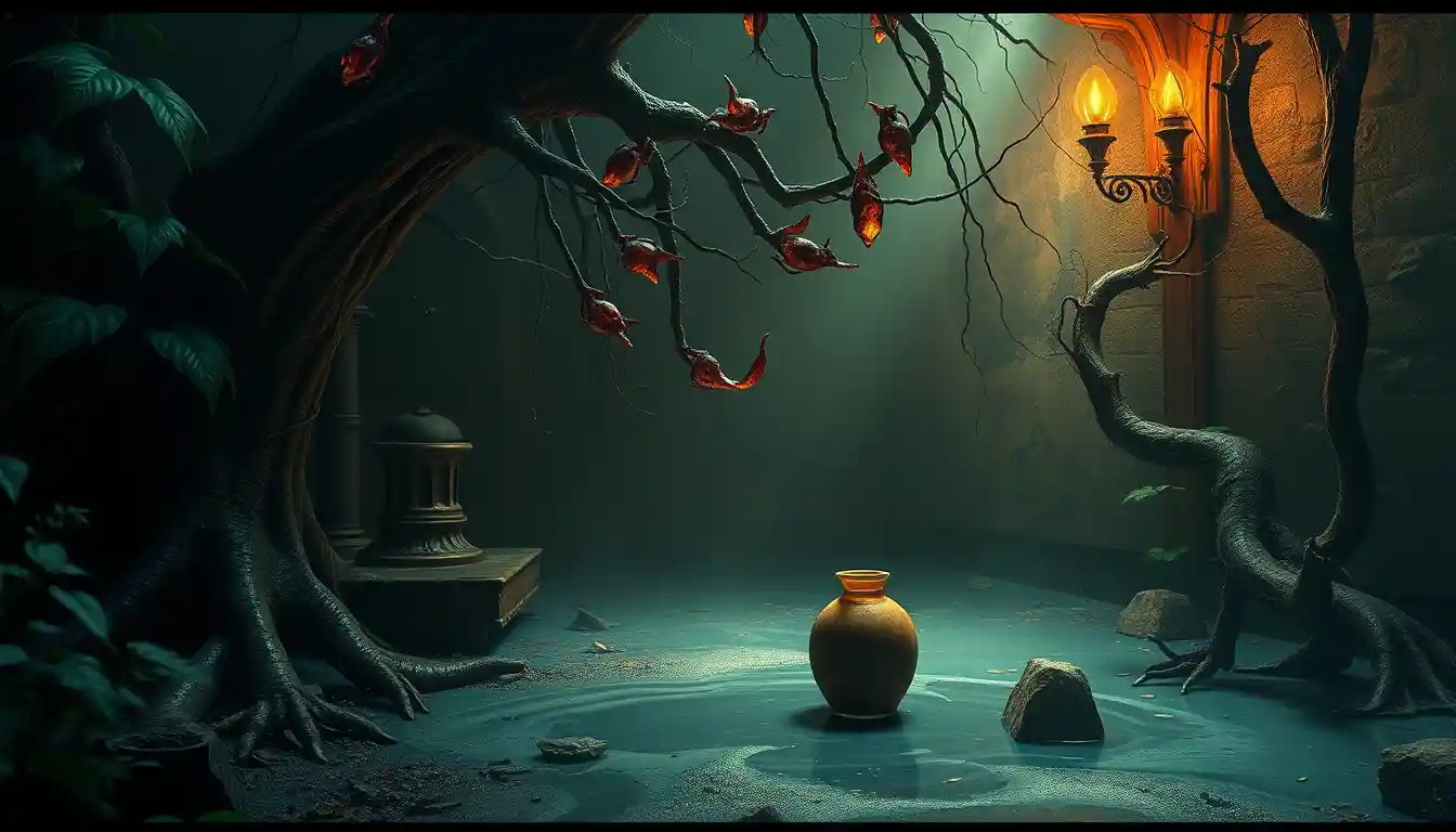Surreal nature spirit entwined with poisonous sin