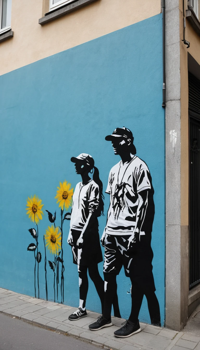 Street art of two children facing each other in tension