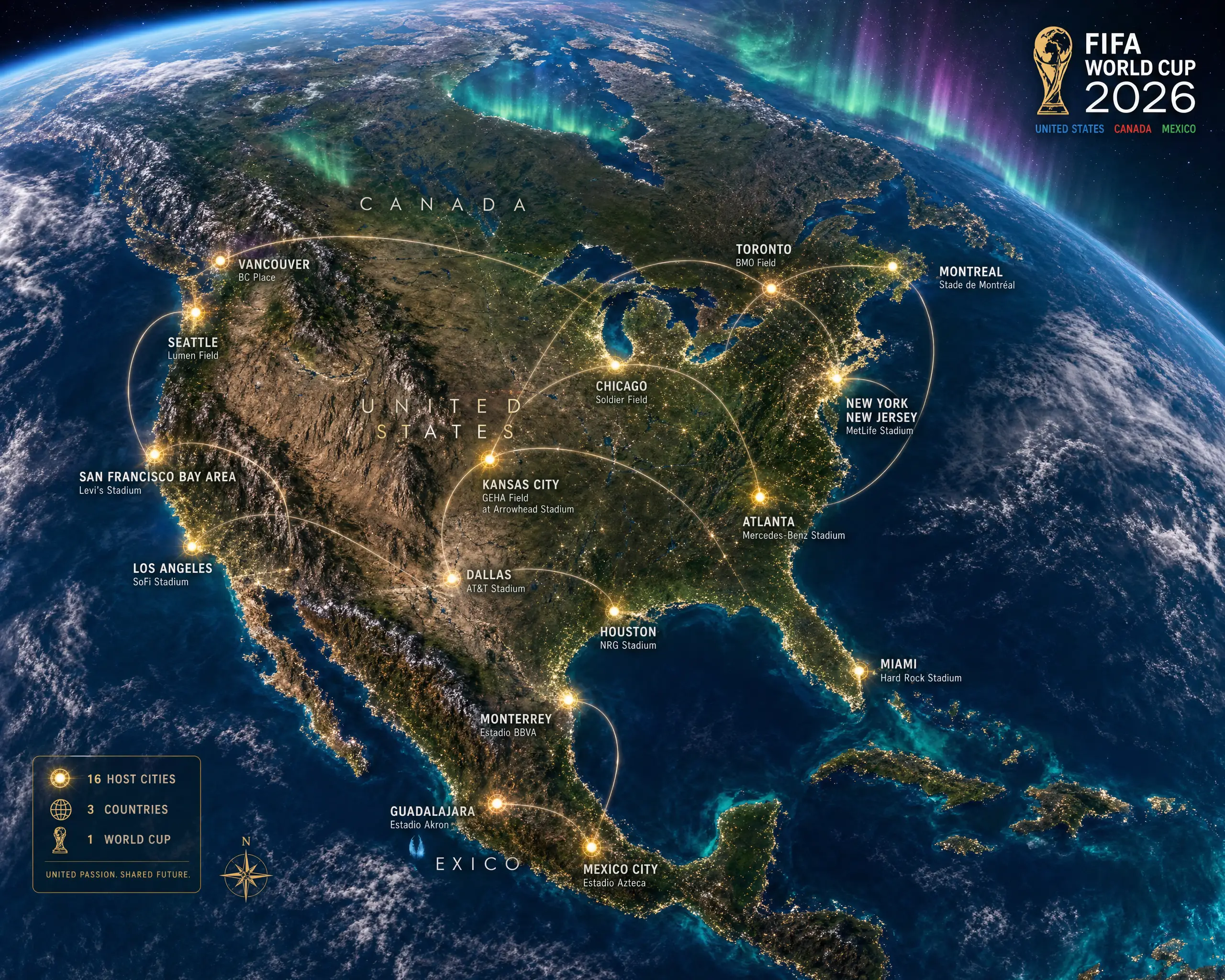 Surreal World Cup 2026 Venues On A Digital World Map