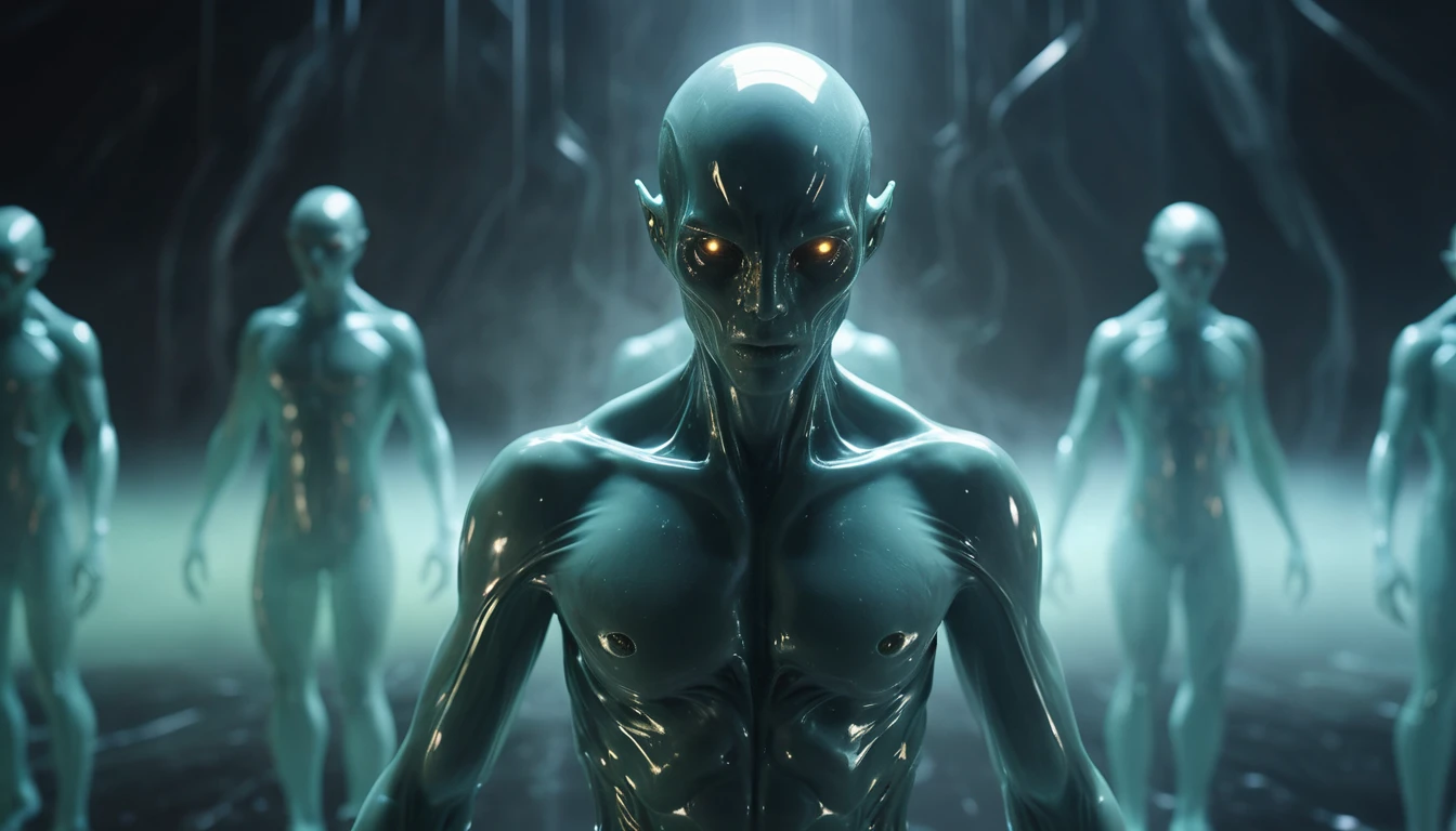 Translucent Latex Alien Dissolving Into Glowing Mist