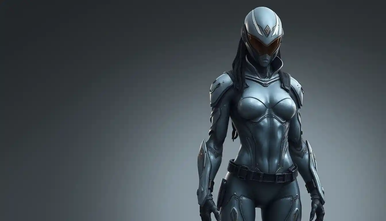 Biomorphic latex armored warrior woman full body character