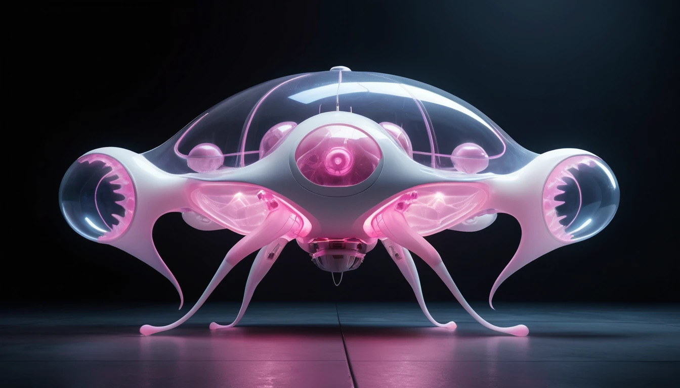 Organic latex sci fi drone with glowing energy core