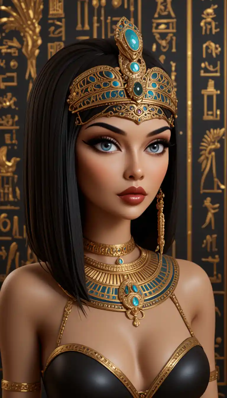 Egyptian queen portrait with gold diadem and collar jewelry