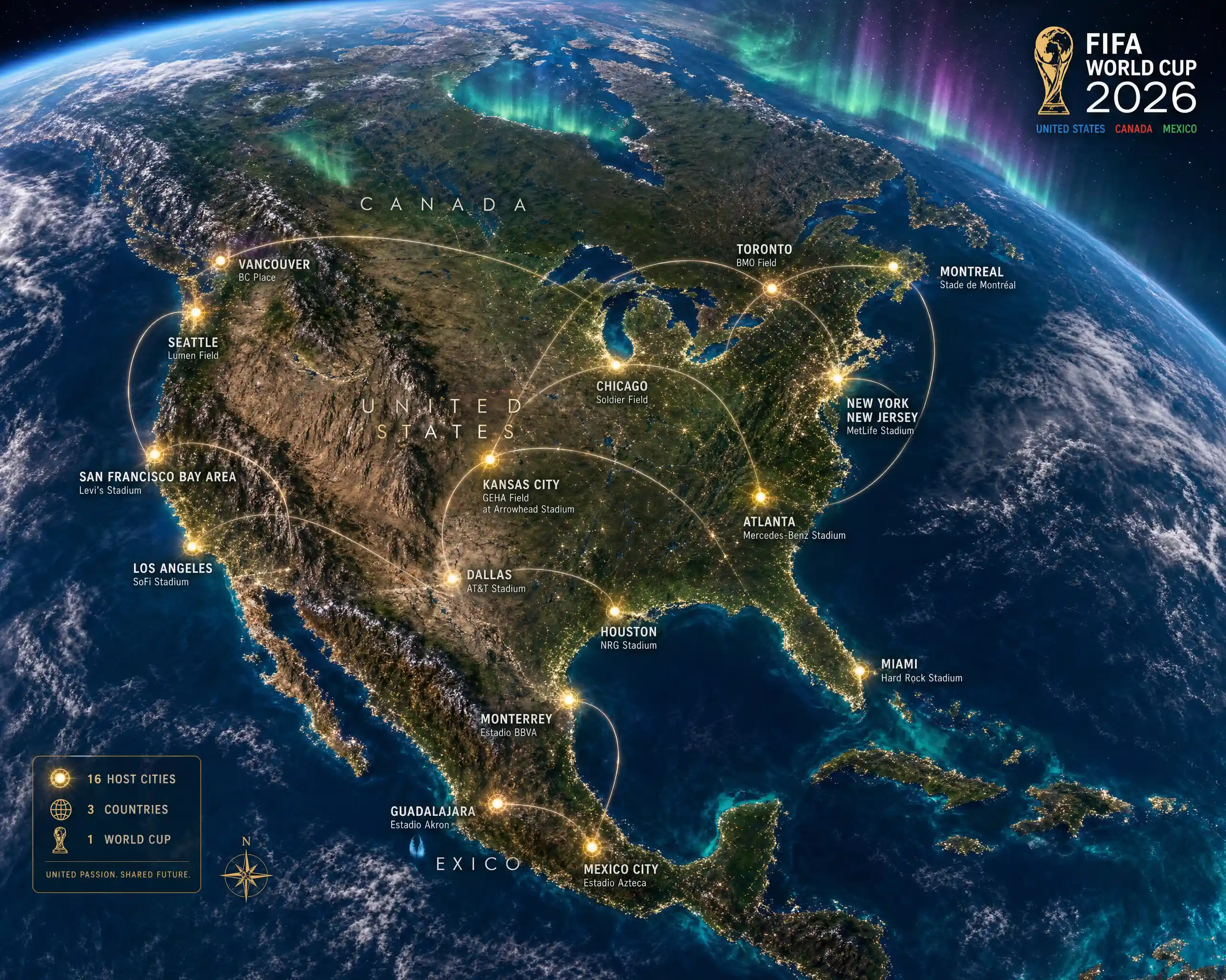 Surreal World Cup 2026 Venues On A Digital World Map