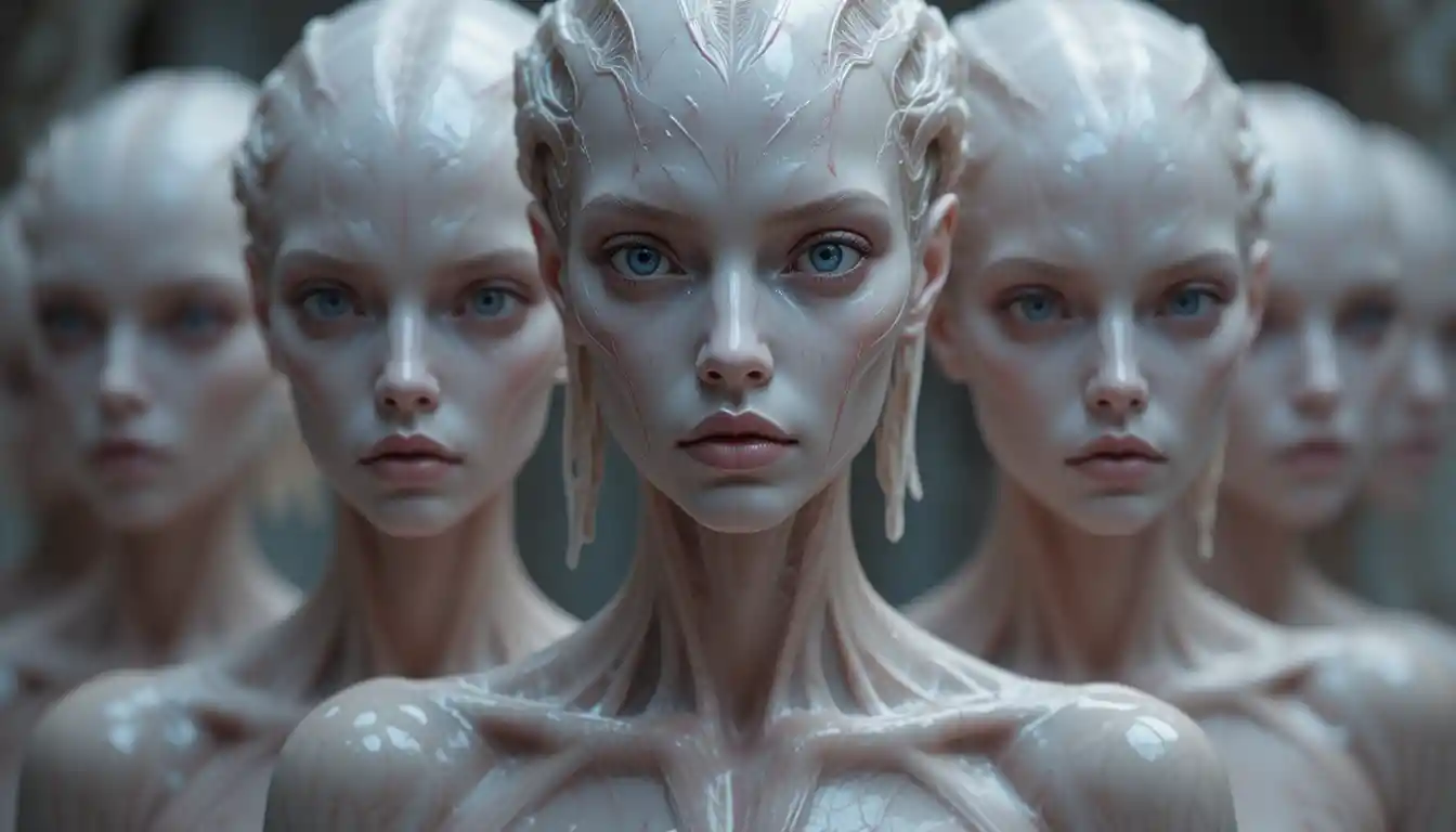 Sci fi latex humanoid character with translucent glossy body