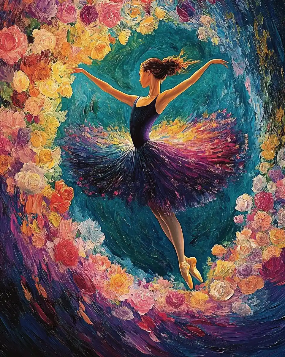 Ballerina With Flower Filled Tutu In A Dreamlike Scene