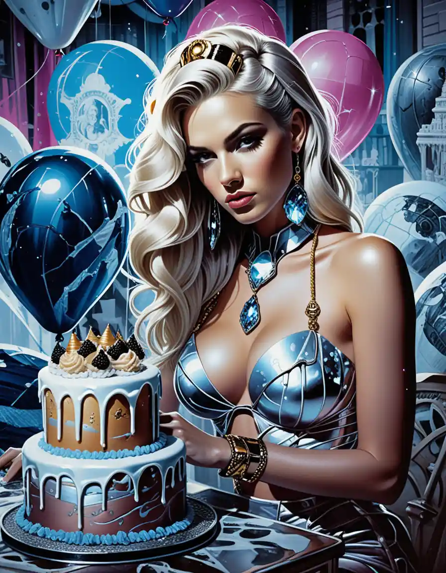 Fantasy woman at neon birthday party with crystal decor