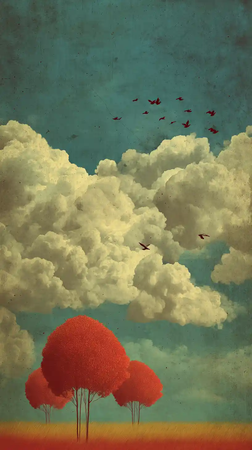 Joyful people riding soft clouds in a sunny sky