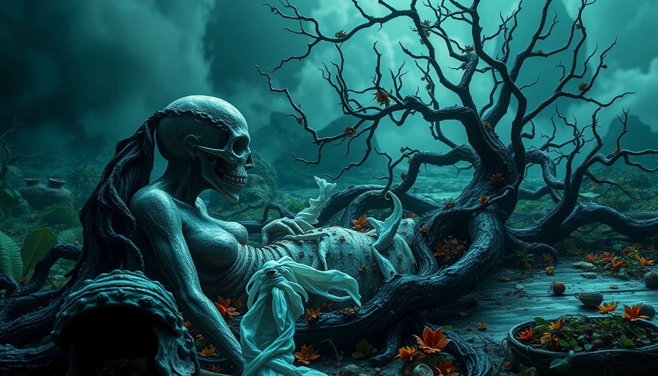 Surreal monster amid a vivid poisonous dreamscape