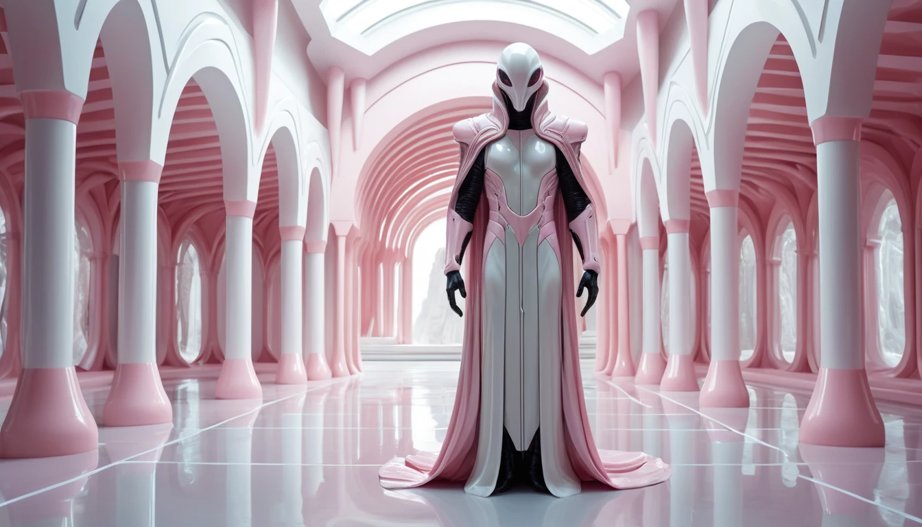 Futuristic Alien Judge In Organic Latex Court Interior