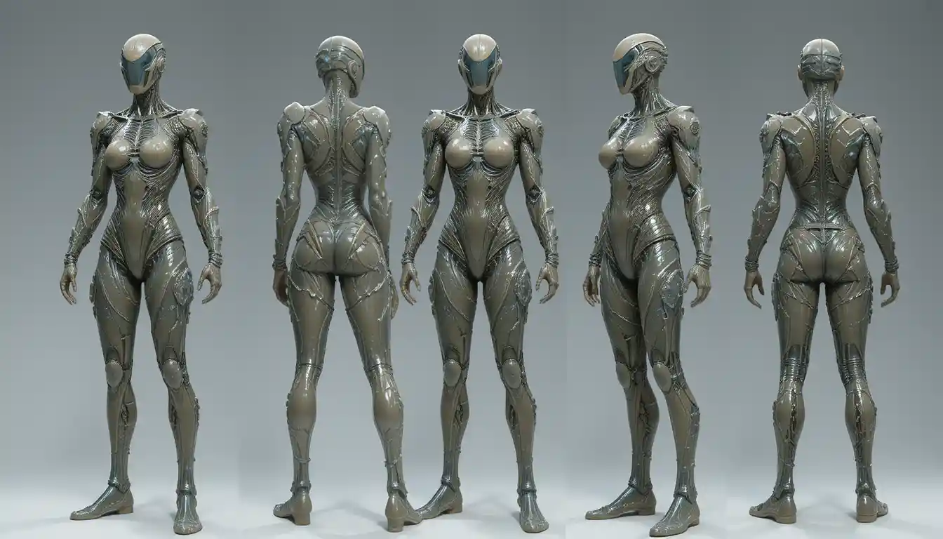 Biomorphic latex armored warrior full body character design