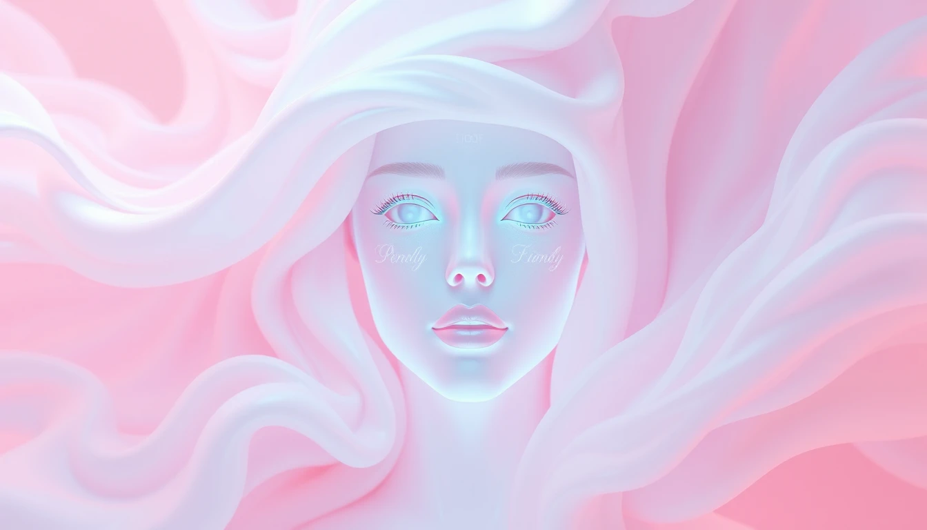 Soft female ai face emerging from pastel latex mist