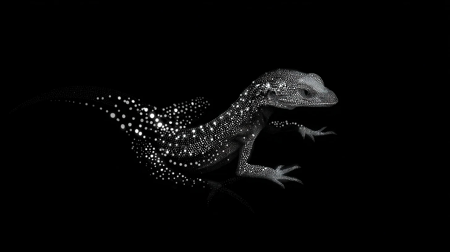 Mythical creature outlined by glowing tattoos in darkness
