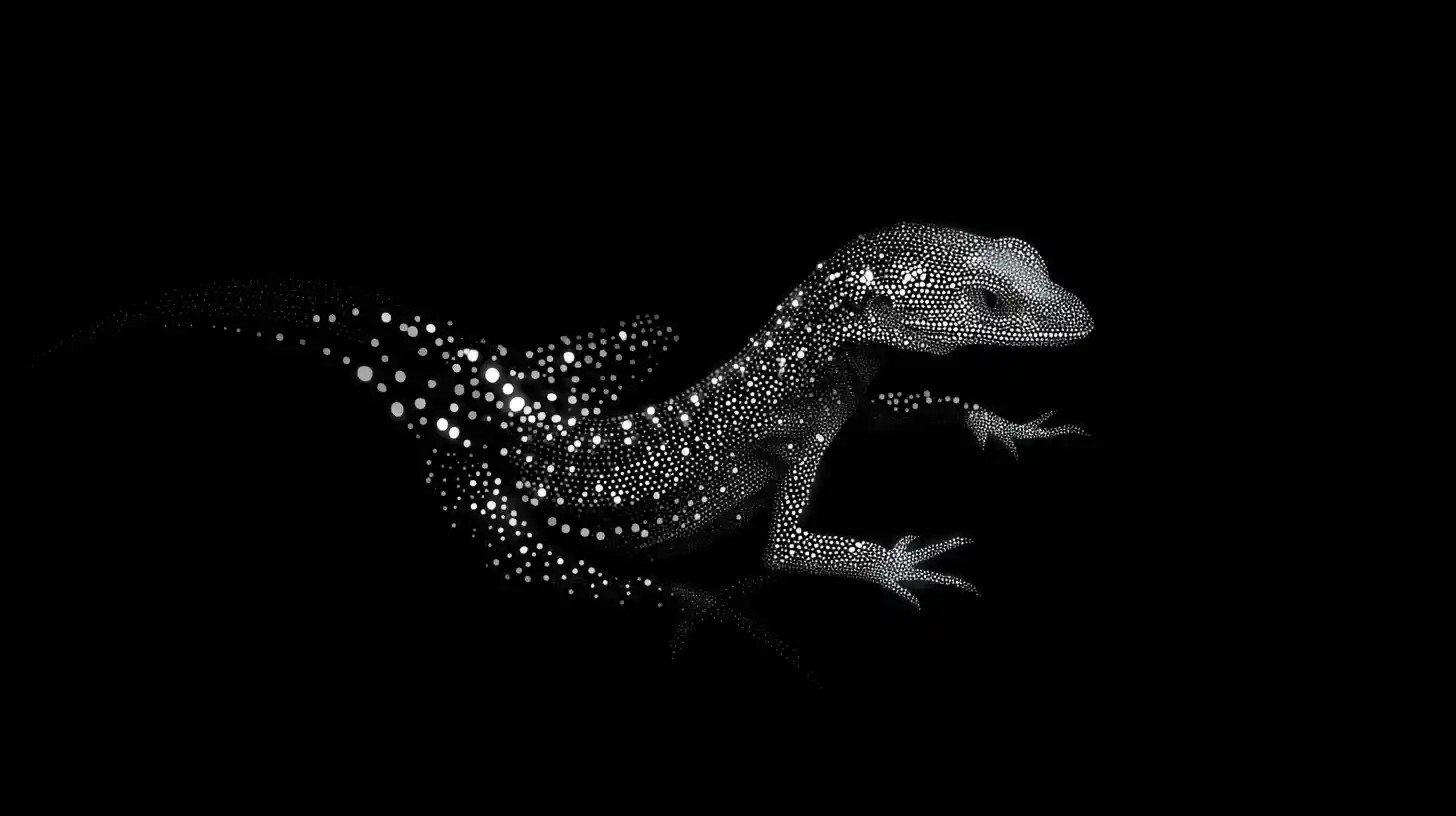 Mythical creature outlined by glowing tattoos in darkness