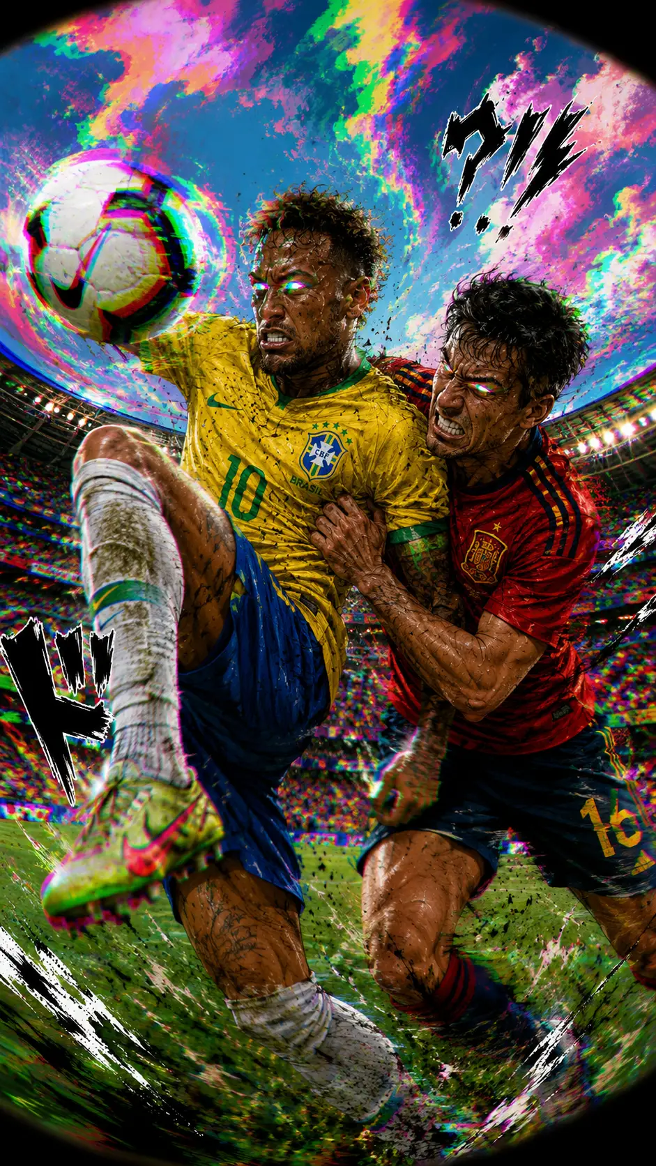Choc de football Brésil–Espagne aux effets comiques surréalistes