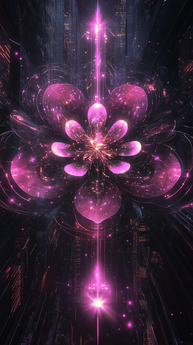 Futuristic Neon Flower Built From Geometric Digital Structures