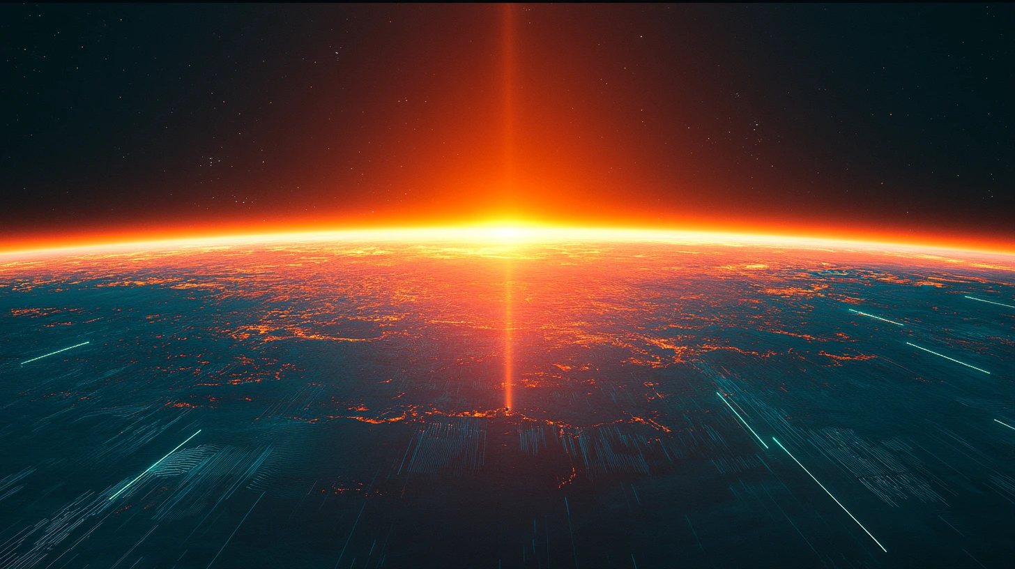 Glowing Data Horizon With Layered Arcs In Deep Blue Space