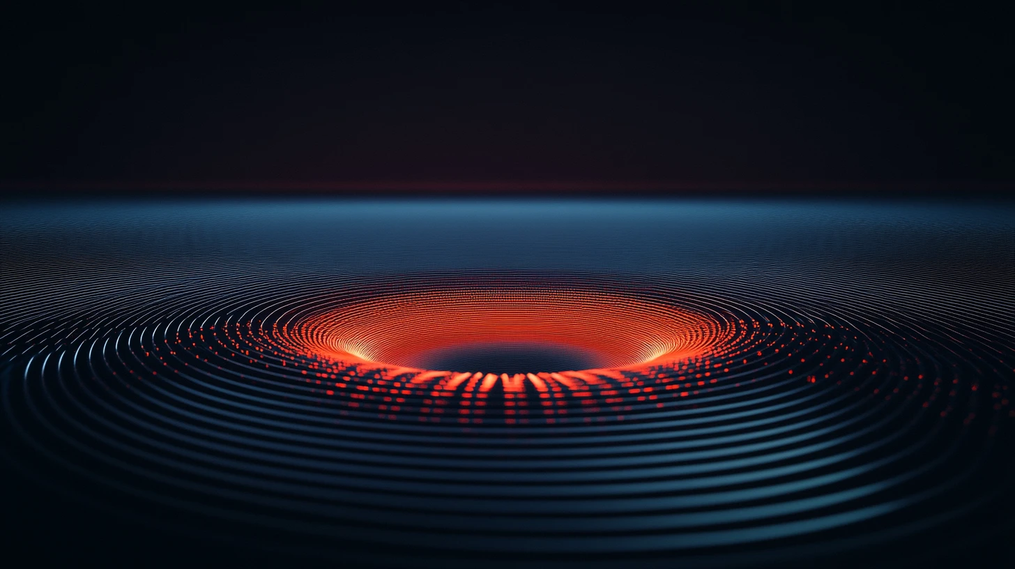 Expanding orange pulse over reflective digital surface