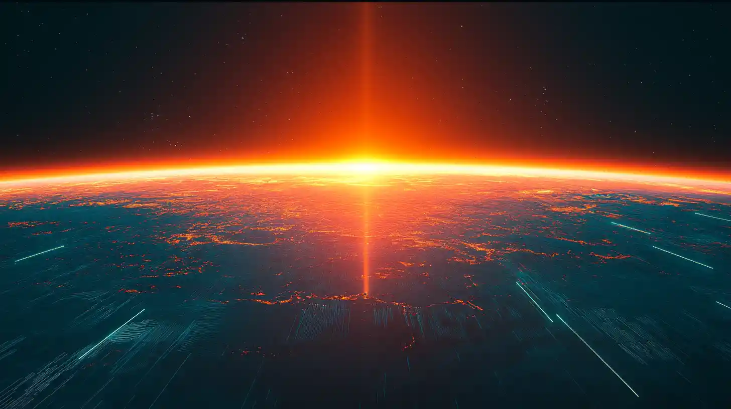 Glowing Data Horizon With Layered Arcs In Deep Blue Space