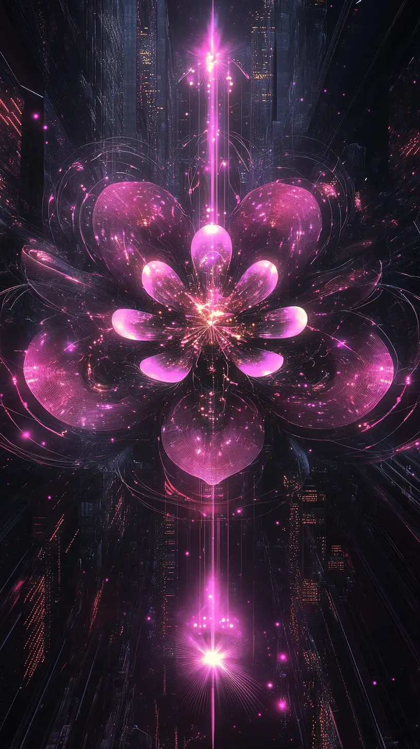 Futuristic Neon Flower Built From Geometric Digital Structures