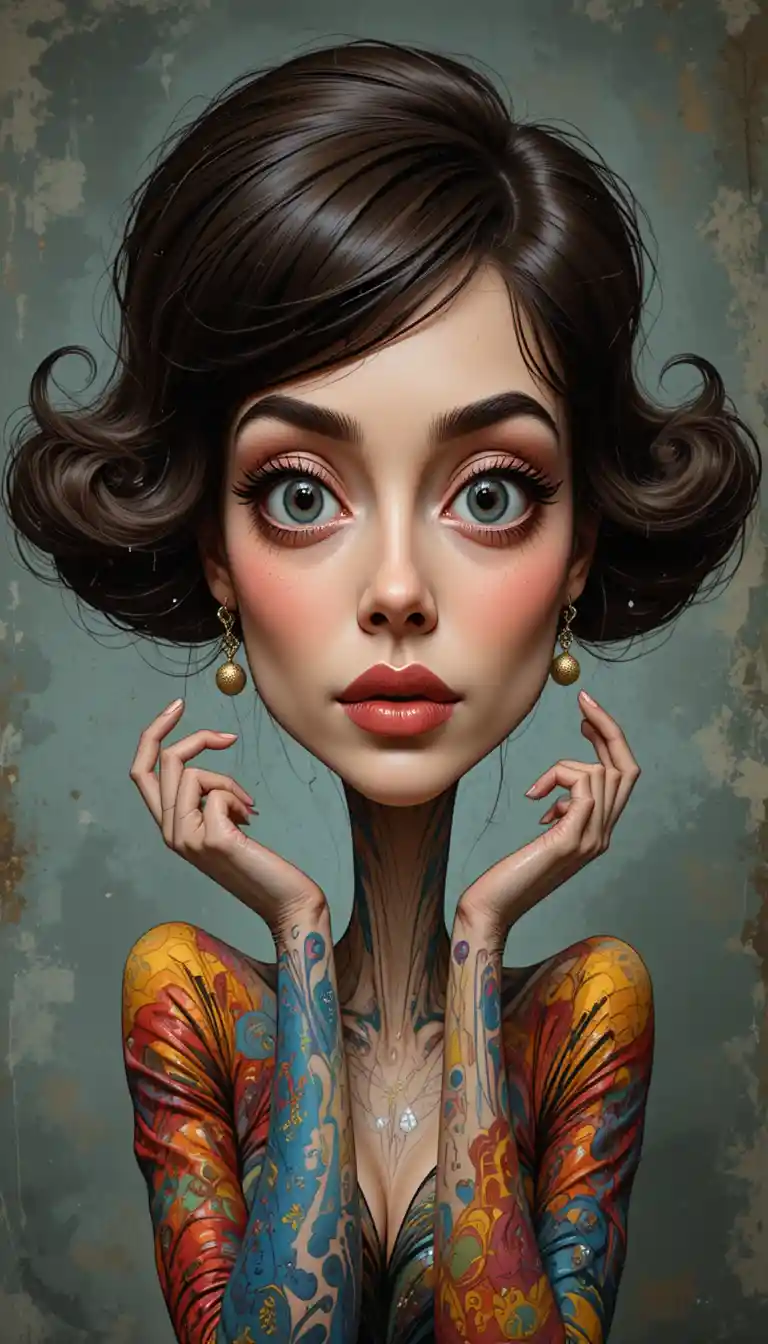 Colorful 3D caricature woman with exaggerated expressive features