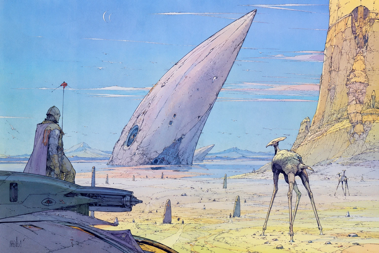 Surreal Alien Planet With Strange Beings And Vast Structures