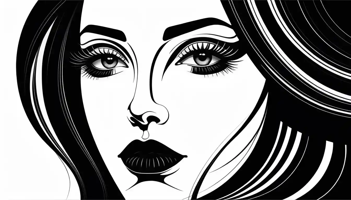 Monochrome line art close up of an abstract face